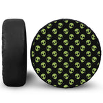 Green Alien Face Pattern Print Leather Spare Tire Cover