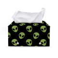 Green Alien Face Pattern Print Leather Tissue Box Cover
