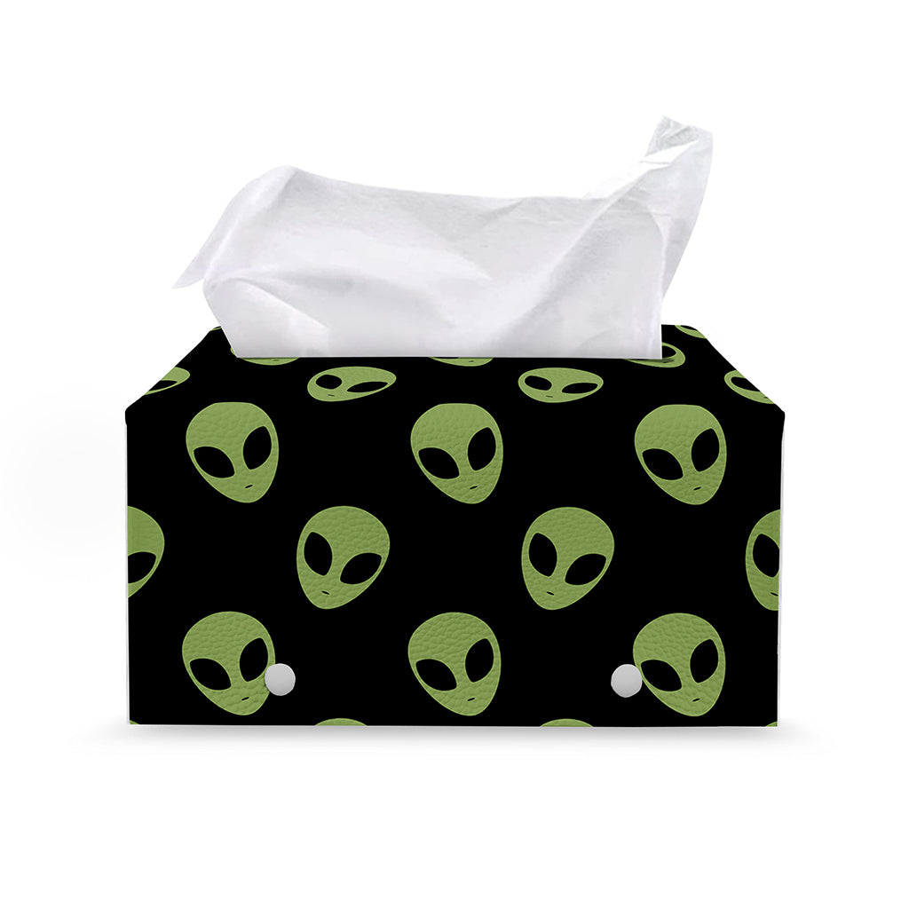 Green Alien Face Pattern Print Leather Tissue Box Cover