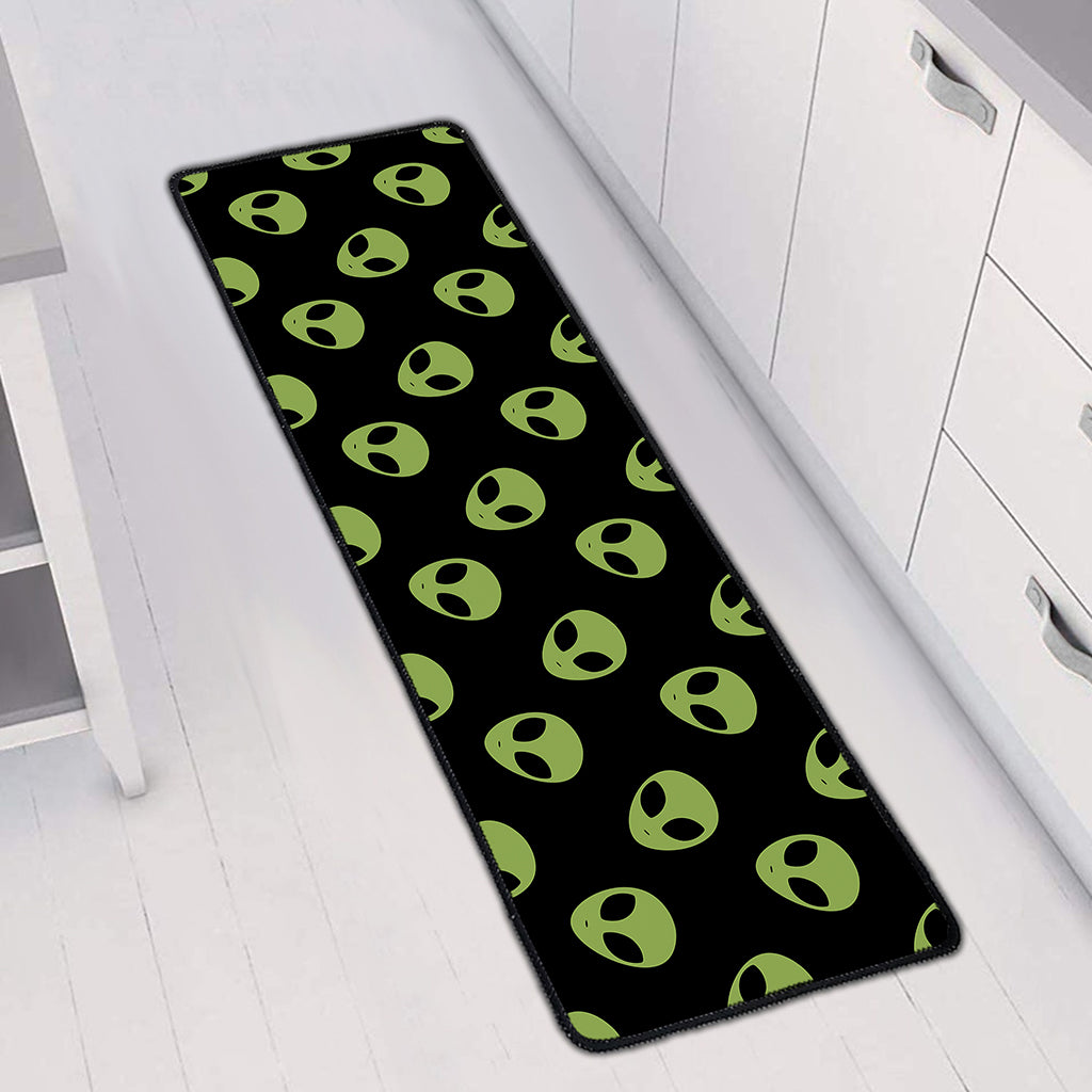 Green Alien Face Pattern Print Long Kitchen Mat