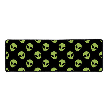 Green Alien Face Pattern Print Long Kitchen Mat