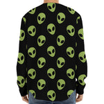 Green Alien Face Pattern Print Long Sleeve Baseball Jersey