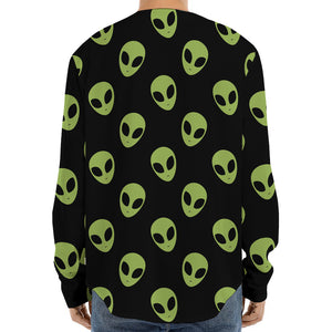 Green Alien Face Pattern Print Long Sleeve Baseball Jersey