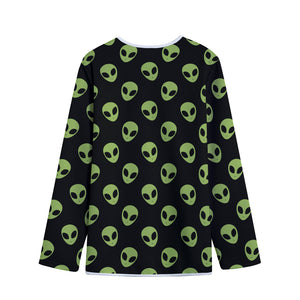 Green Alien Face Pattern Print Long Sleeve Short Coat