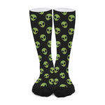 Green Alien Face Pattern Print Long Socks