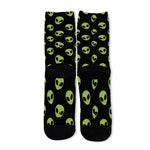 Green Alien Face Pattern Print Long Socks