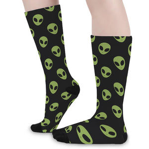 Green Alien Face Pattern Print Long Socks