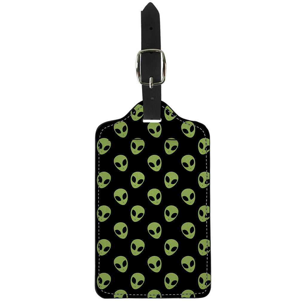 Green Alien Face Pattern Print Luggage Tag