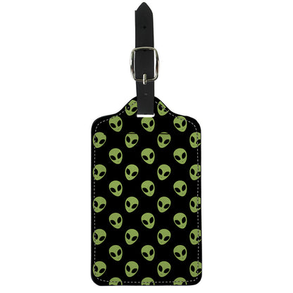 Green Alien Face Pattern Print Luggage Tag