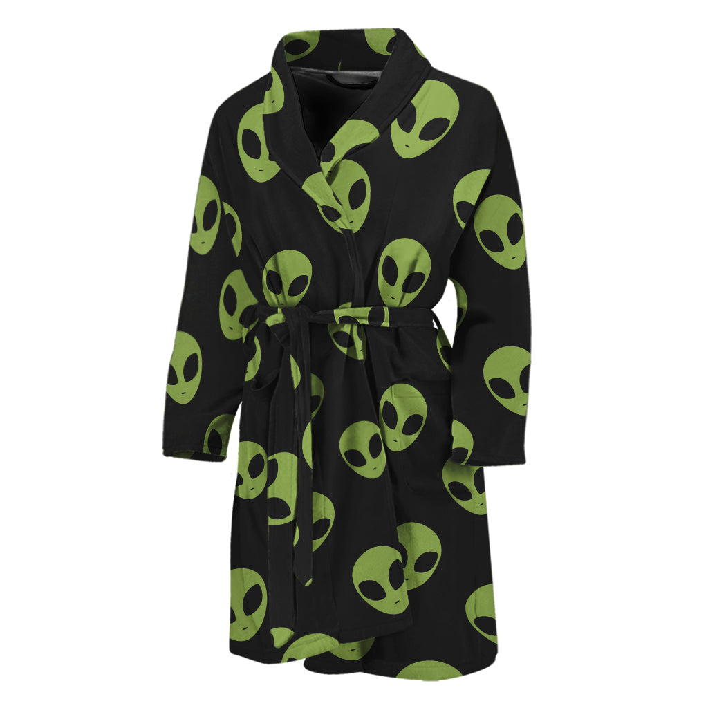 Green Alien Face Pattern Print Men's Bathrobe