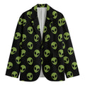 Green Alien Face Pattern Print Men's Blazer