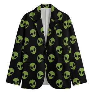 Green Alien Face Pattern Print Men's Blazer