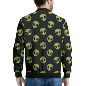 Green Alien Face Pattern Print Men's Bomber Jacket