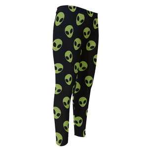 Green Alien Face Pattern Print Men's Compression Pants