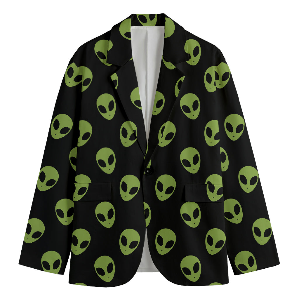 Green Alien Face Pattern Print Men's Cotton Blazer