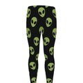 Green Alien Face Pattern Print Men's Leggings