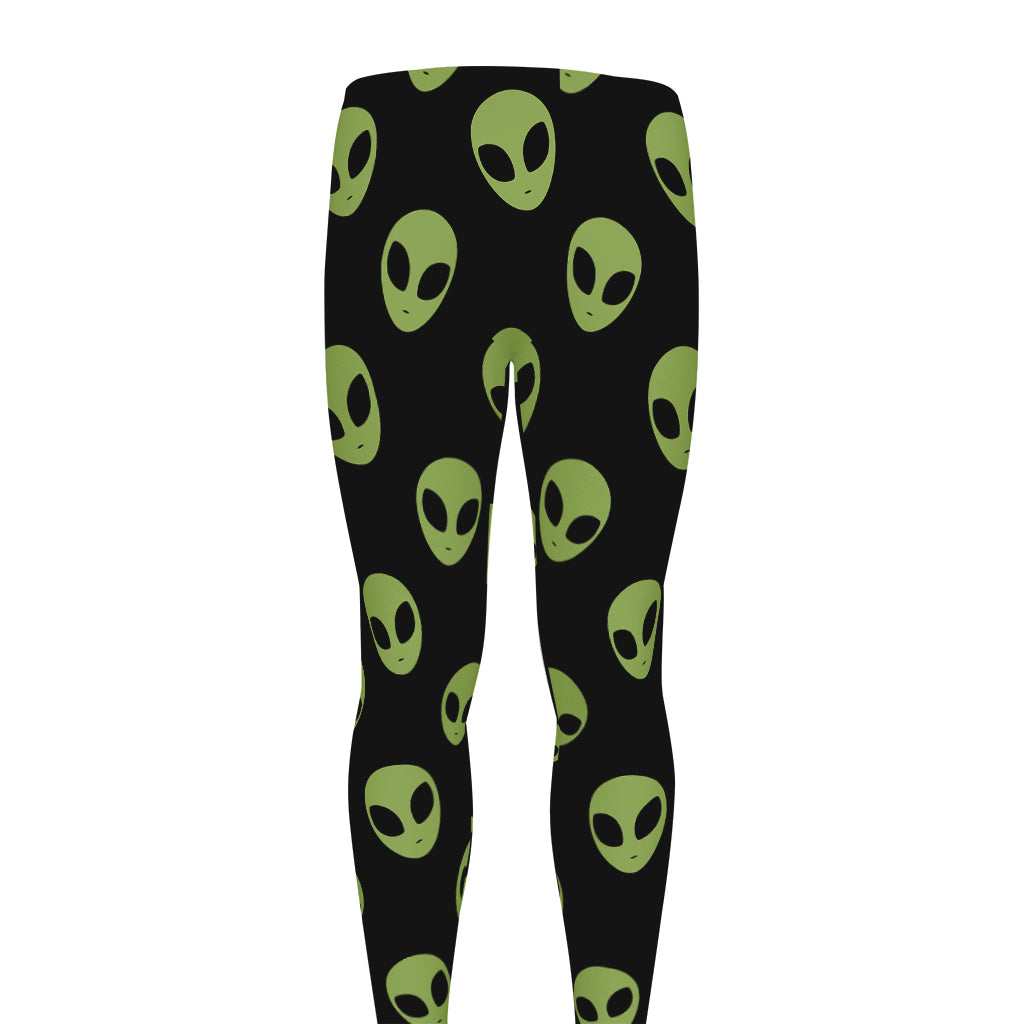 Green Alien Face Pattern Print Men's leggings