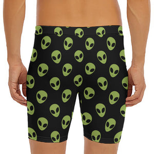 Green Alien Face Pattern Print Men's Long Boxer Briefs