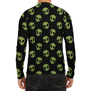 Green Alien Face Pattern Print Men's Long Sleeve Rash Guard