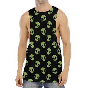 Green Alien Face Pattern Print Men's Muscle Tank Top