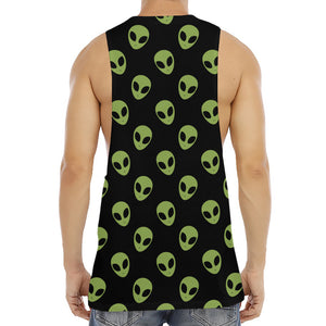 Green Alien Face Pattern Print Men's Muscle Tank Top