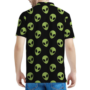 Green Alien Face Pattern Print Men's Polo Shirt