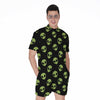 Green Alien Face Pattern Print Men's Rompers