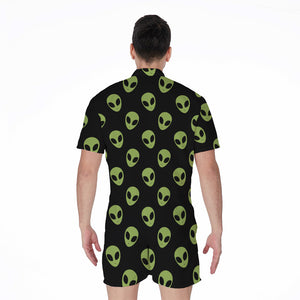 Green Alien Face Pattern Print Men's Rompers