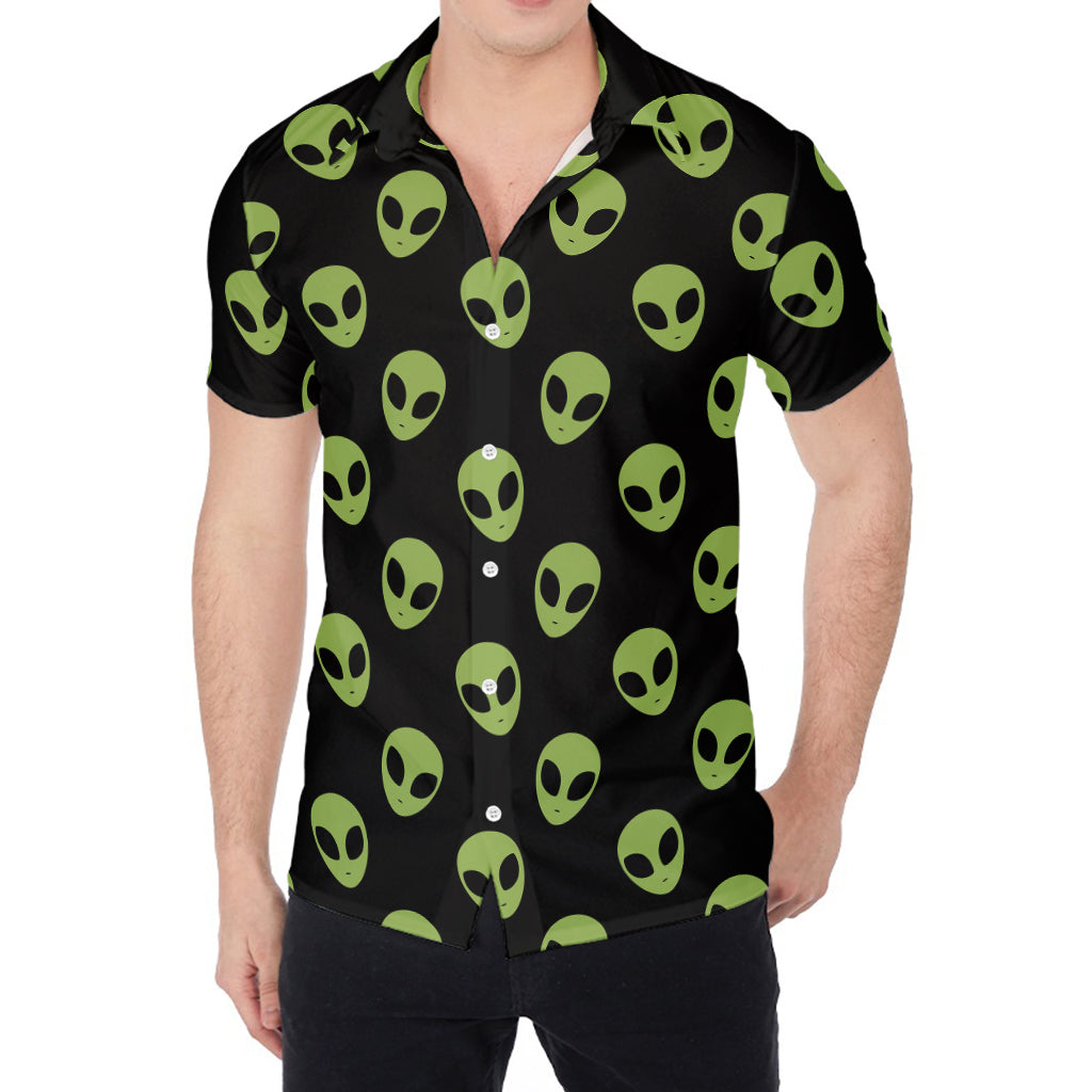 Green Alien Face Pattern Print Men's Shirt