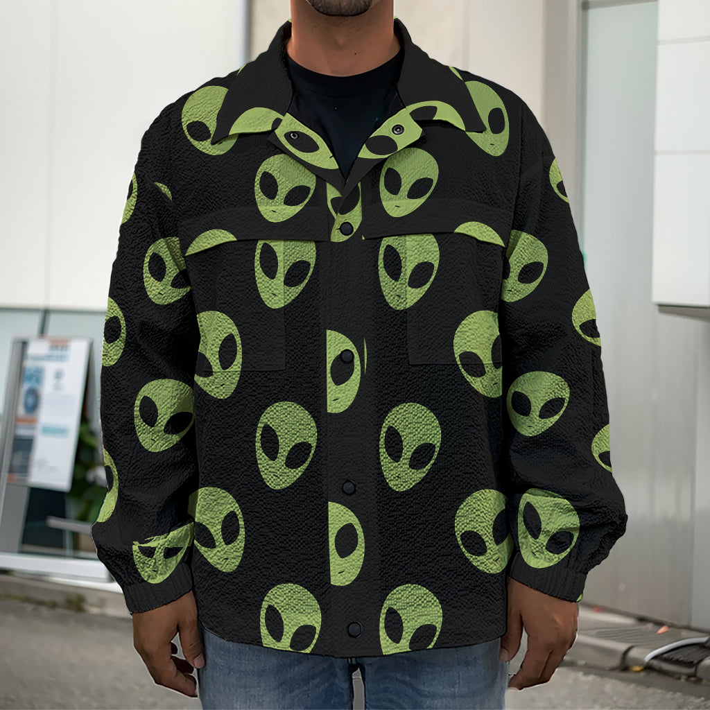 Green Alien Face Pattern Print Men's Shirt Jacket