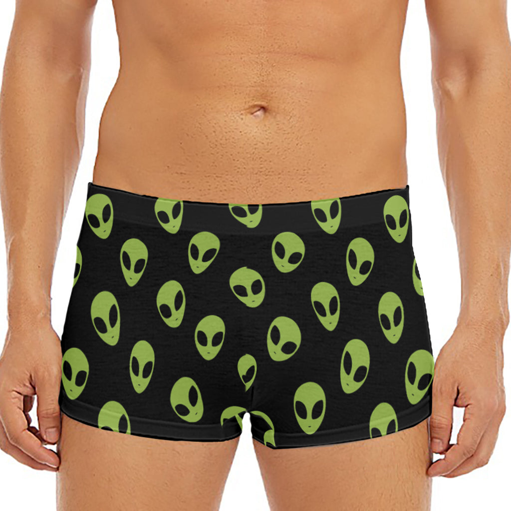 Green Alien Face Pattern Print Men's Short Boxer Briefs