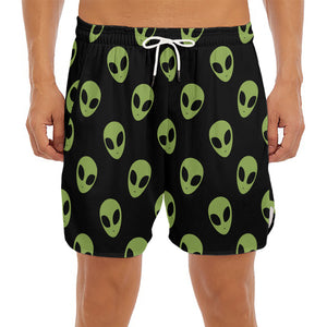 Green Alien Face Pattern Print Men's Split Running Shorts