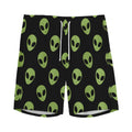 Green Alien Face Pattern Print Men's Athletic Shorts