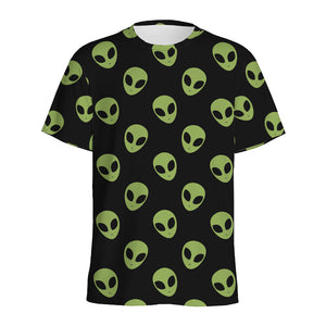 Green Alien Face Pattern Print Men's Sports T-Shirt