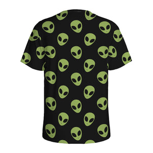 Green Alien Face Pattern Print Men's Sports T-Shirt