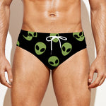Green Alien Face Pattern Print Men's Swim Briefs