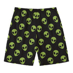 Green Alien Face Pattern Print Men's Swim Trunks