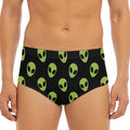 Green Alien Face Pattern Print Men's Triangle Swim Briefs