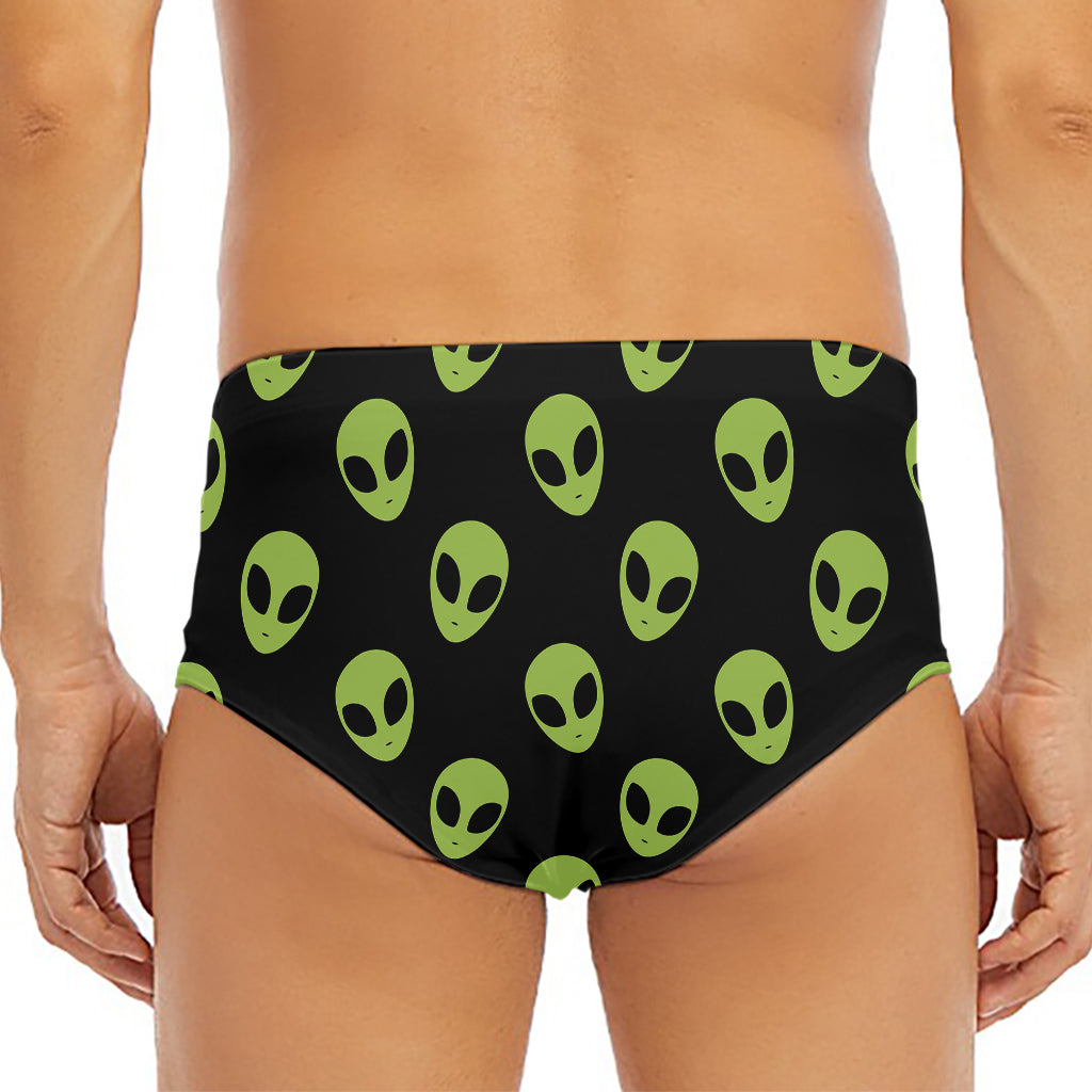 Green Alien Face Pattern Print Men's Triangle Swim Briefs
