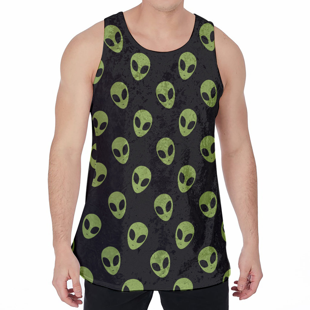 Green Alien Face Pattern Print Men's Velvet Tank Top