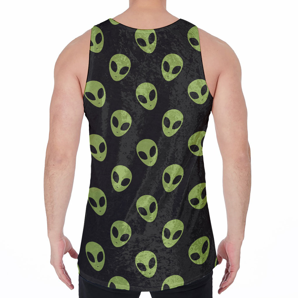 Green Alien Face Pattern Print Men's Velvet Tank Top