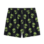 Green Alien Face Pattern Print Mesh Shorts