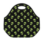 Green Alien Face Pattern Print Neoprene Lunch Bag