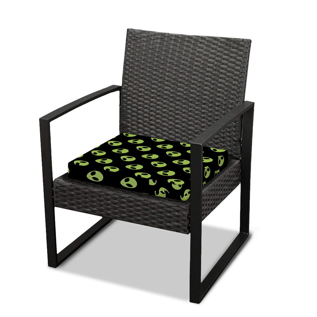 Green Alien Face Pattern Print Outdoor Seat Cushion Cover