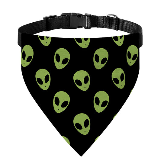 Green Alien Face Pattern Print Over The Collar Dog Bandana