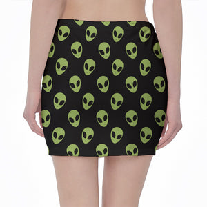 Green Alien Face Pattern Print Pencil Mini Skirt