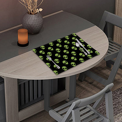 Green Alien Face Pattern Print Placemat