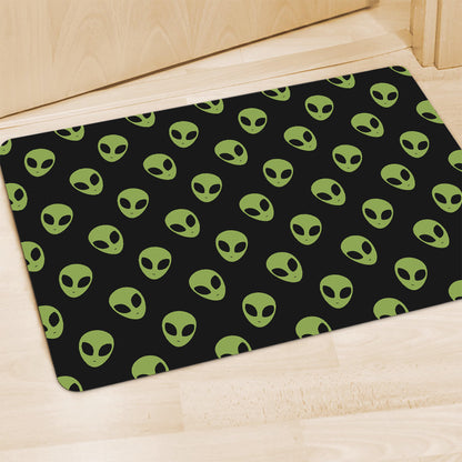 Green Alien Face Pattern Print Polyester Doormat