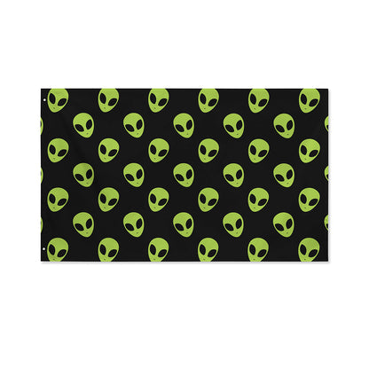 Green Alien Face Pattern Print Polyester Flag