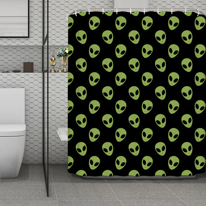 Green Alien Face Pattern Print Polyester Shower Curtain